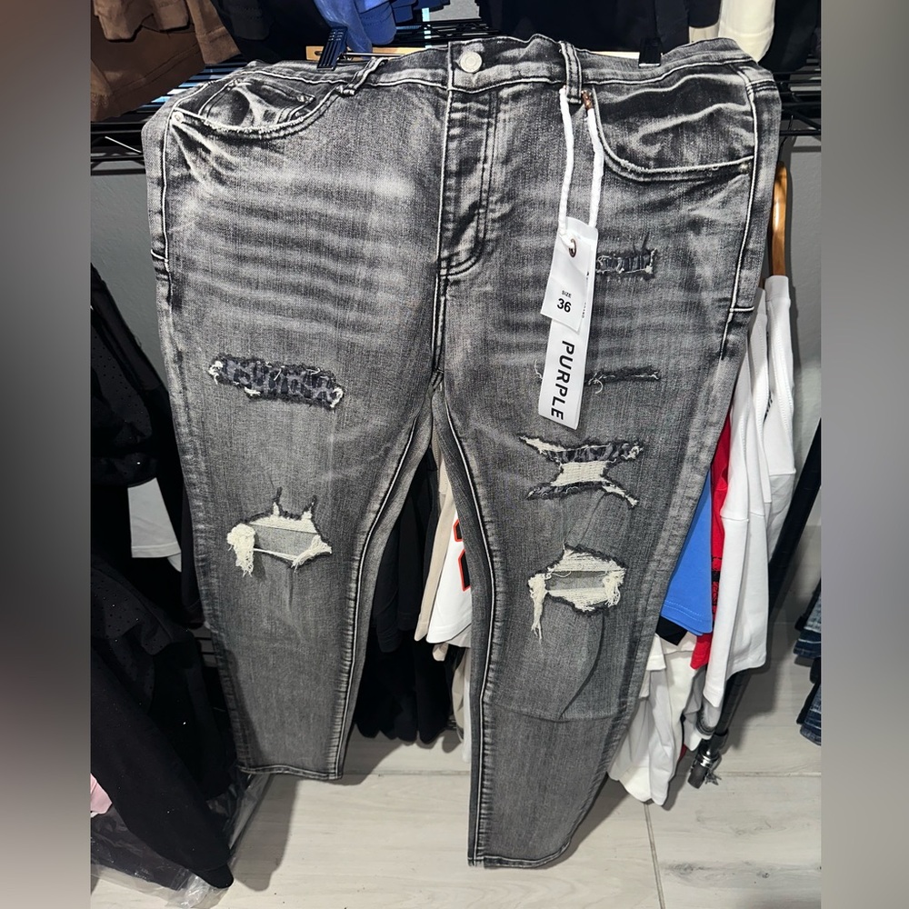 Purple Brand Distressed Gray Jeans